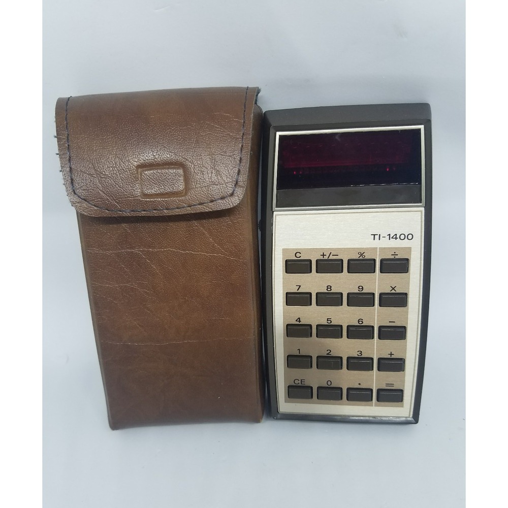 Vintage Texas Instruments TI-1400 Calculator in Brown Case 1277 LTA